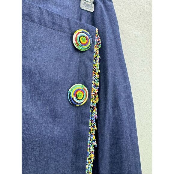 Vintage Handmade Denim Beaded Western Southwestern Wrap Skirt Size 16 - Picture 2 of 11